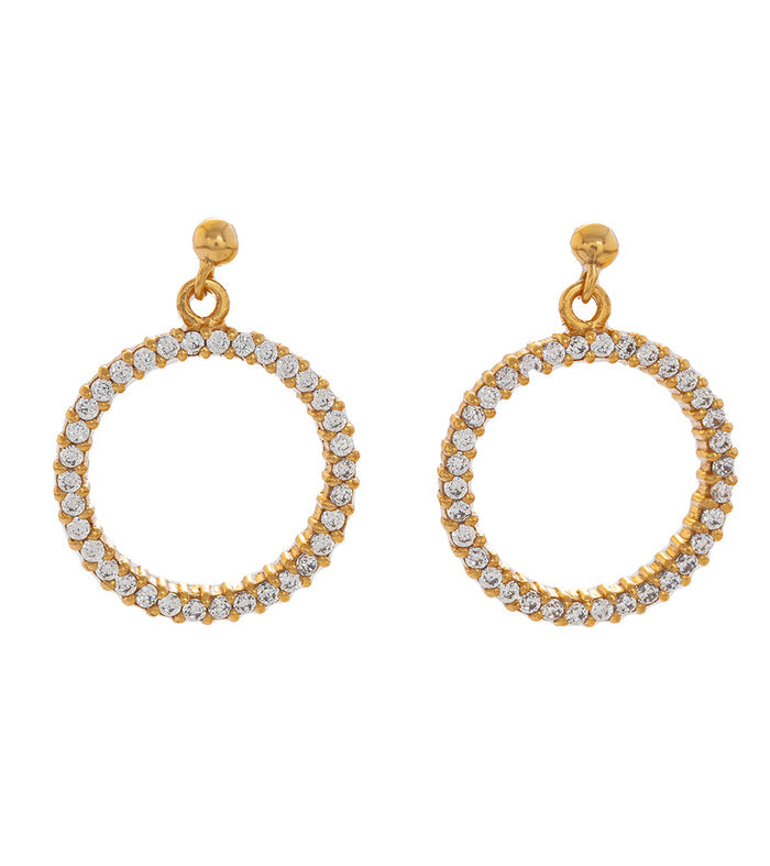 Cubic Zirconia Circle Earrings, Gold Plated