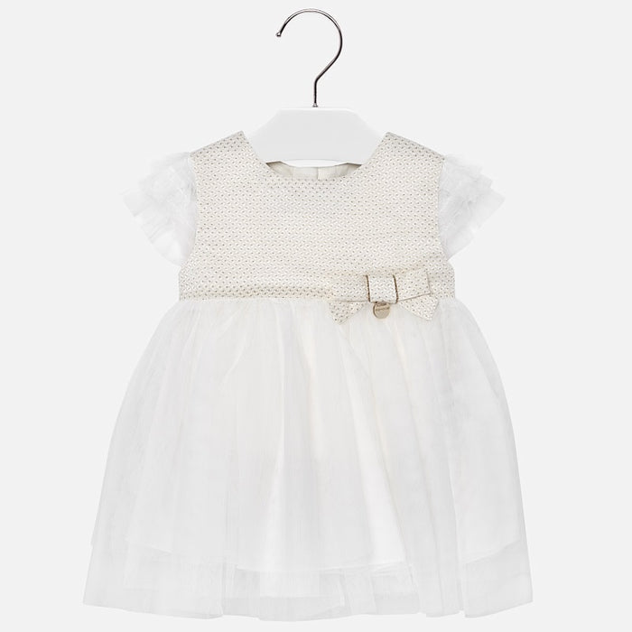 Mayoral 1906-015 Kids Girl Lurex Jacquard Dress in White