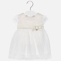 Mayoral 1906-015 Kids Girl Lurex Jacquard Dress in White