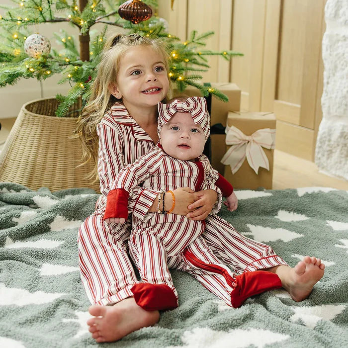 Mebie Baby Bamboo Zipper Footie - Red Stripes